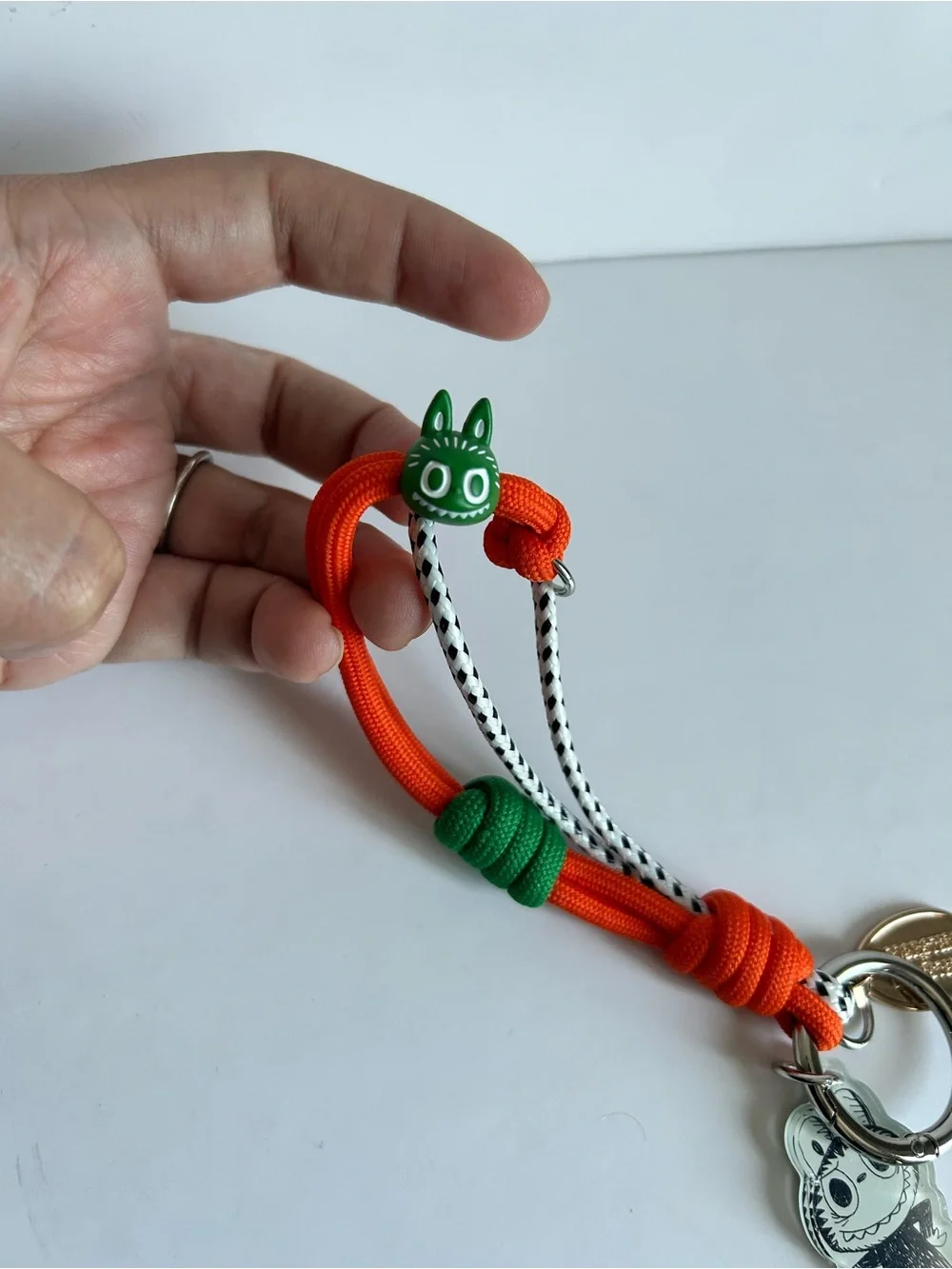 Labubu Bright Orange and Green Kids Paracord Keyring with Character Charm